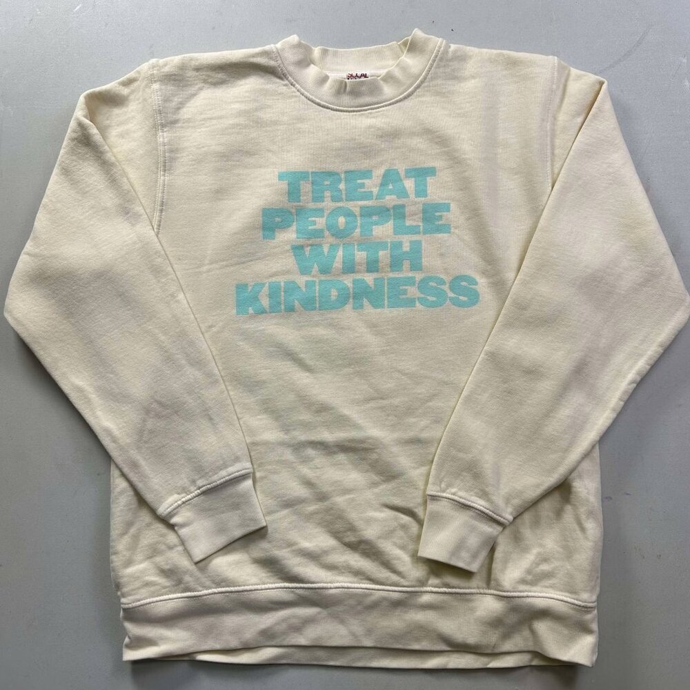 Cream Crewneck Sweatshirt with Blue 'Treat People With Kindness' Graphic